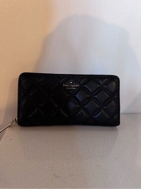 kate spade Black Quilted Zip-Around Wallet with Gold Accent